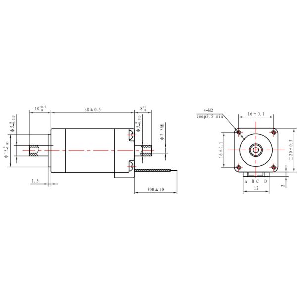 Мотор двойного полого вала Nema 11 шагая на медицинская машина 28x28x38.5mm