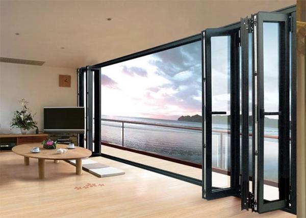 Waterproof Aluminum Frame Folding Glass Patio Doors , Aluminium Framed Frosted Glass Doors