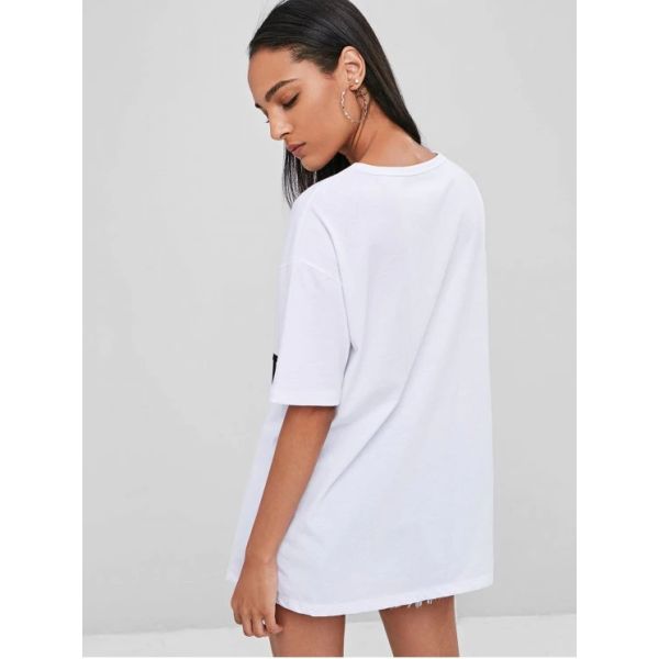 2018 Summer White Short Sleeve Printed Cotton Women T Shirt