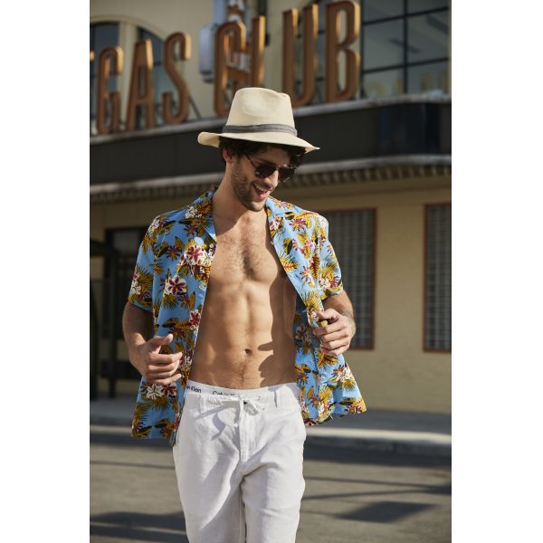 colorful Men's Casual Short Sleeve Shirts Summer Blue Printed