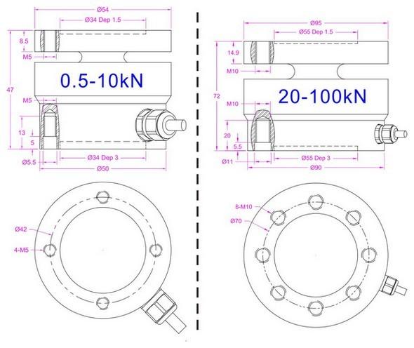 Column Load Cell 10ton Flanged Load Cell 5000kg Cylinder Thrust Measurement