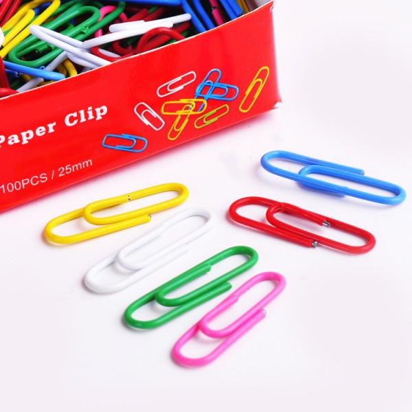 factory direct sale 100pcs 25mm colorful plastic coated paper clips
