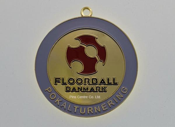 Antique Gold Customized 5K Race Medals / Volleyball Or Floorball Danmark Medals