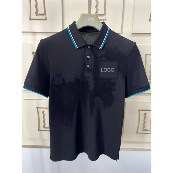 Men's Polo Shirts with Contrast Trim & Textured Design 100% Cotton Piqué High Quality T-Shirt Factory Men Polo T-shirt