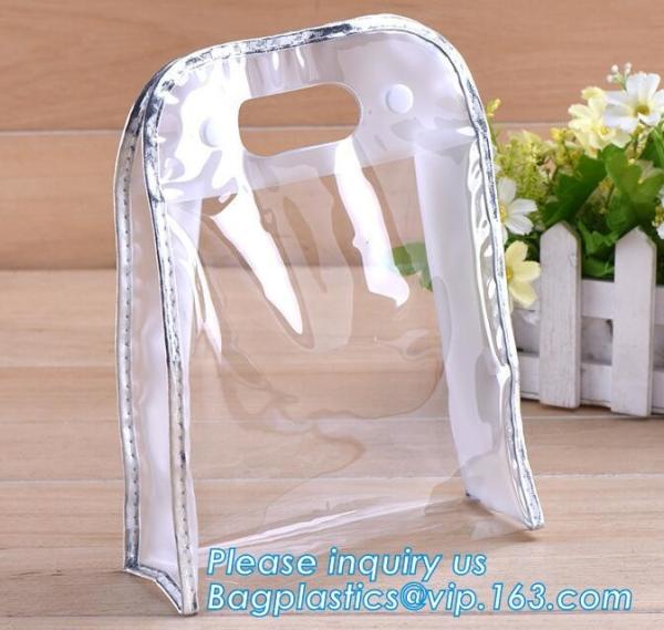 Durable Vinyl With Carry Handle Train Bag, zipper cosmetic bags with double slider, promotional travel custom pvc small