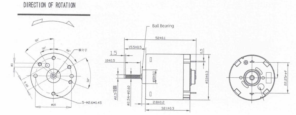Φ33mm RK-3332 8700RPM 24V Brushed DC Motor High Torque For Window Sweeping
