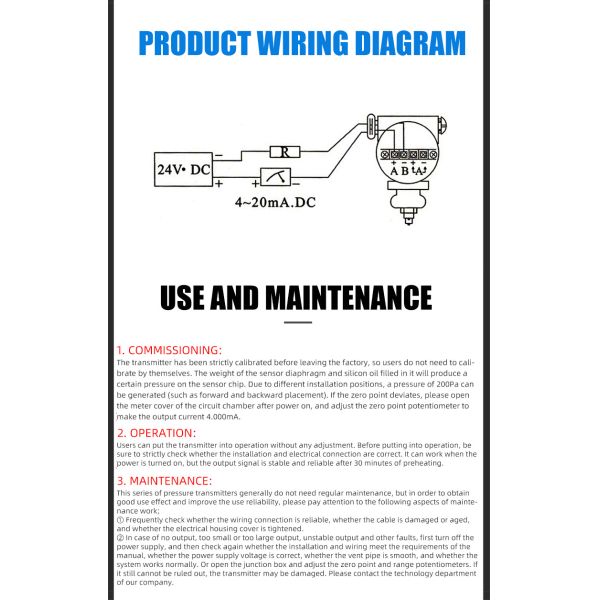 Stainless Steel 4-20ma Output Pressure Transmitter for Accurate Liquid Level Detection