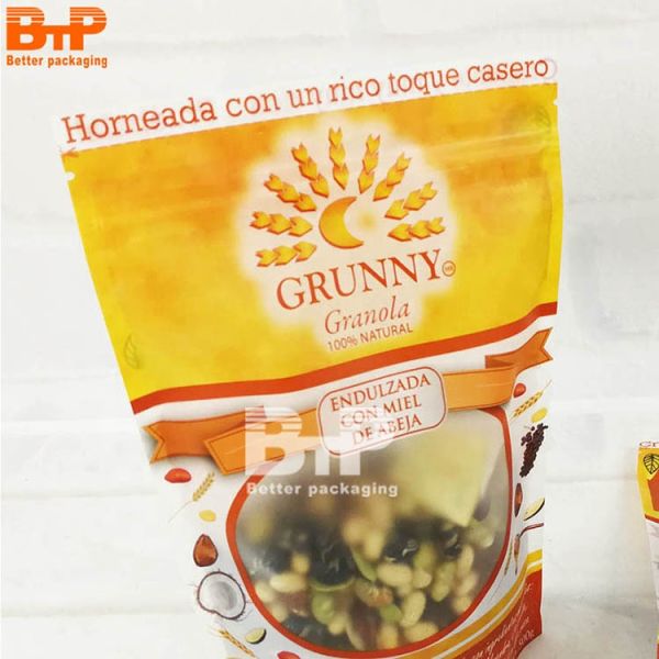 Custom Clear Window 250g/500g Cornmeal Ziplock Food Stand up Pouch Oatmeal Reusable Frosted Packaging Bag