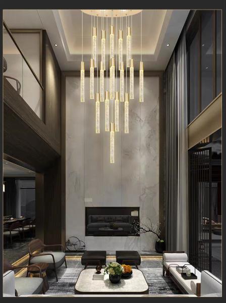 Lumière pendant d'escalier de luxe moderne intérieur de l' hôtel or / noir Crystal Stick Design