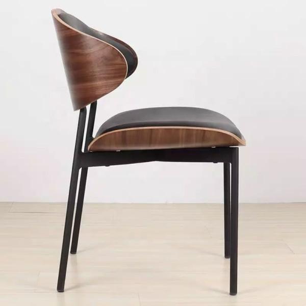European Style Hotel Cafe Dining Chairs Leather Metal Legs Accent Chair