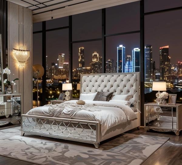 Bedroom Set Specific Mirrored Modern Style Queen Size Bed Furniture With Contemporary Design
