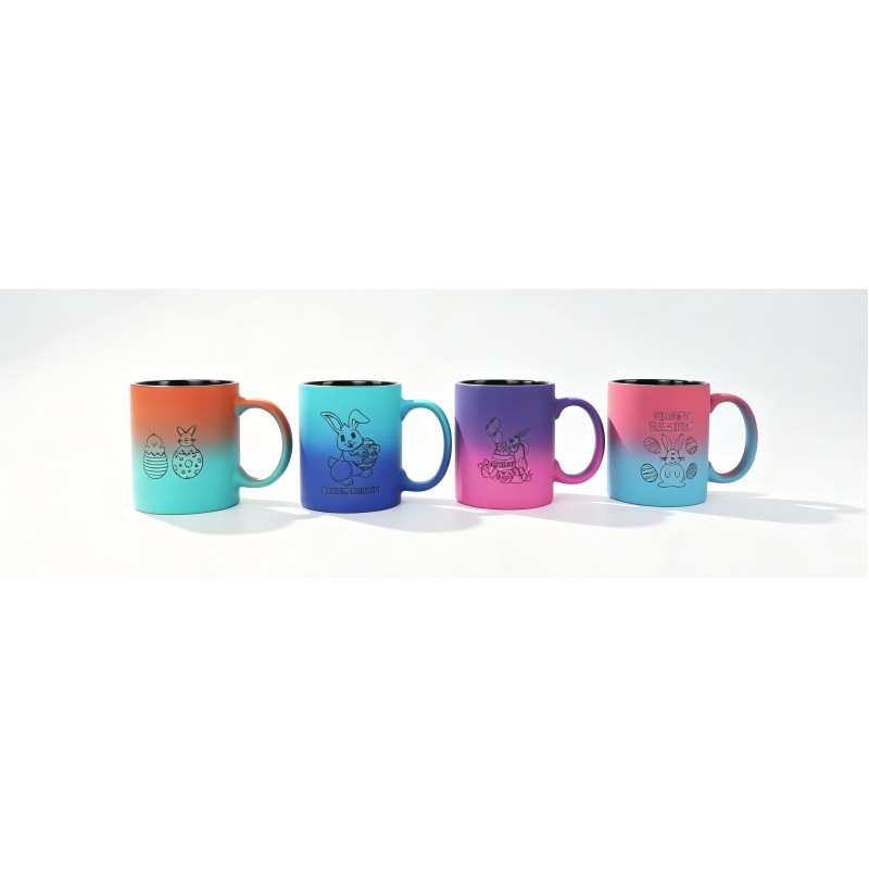 4 Pack Gradient Easter Bunny Ceramic Mugs, Color Ombre Easter Egg Rabbit Print Coffee Cups with Black Interior, Spring Holiday Decor Tea Mugs Set for Easter Gift
