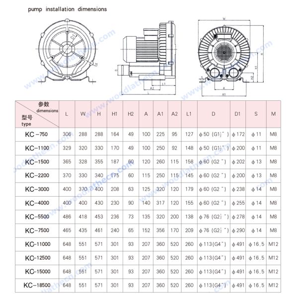 220v 380V single phase 3 phase 50hz 60hz air blower vacuum pump