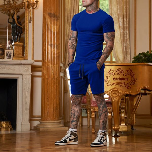 Custom Logo Plus Size Tracksuit for Men Stretchable 2 Piece Outerwear Jogger Suit Short Sets