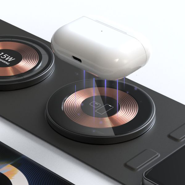 3 в 1 складное беспроводное зарядное устройство 15 Вт Быстрая зарядка для наушников IWatch Умные телефоны