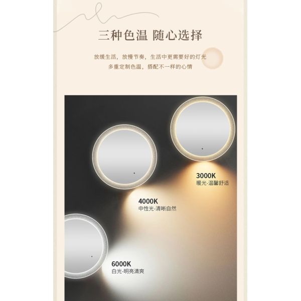 Bathroom Mirror Intelligent Luminous Wall Mirror Circular Makeup Mirror with Light (WH-MR-104)