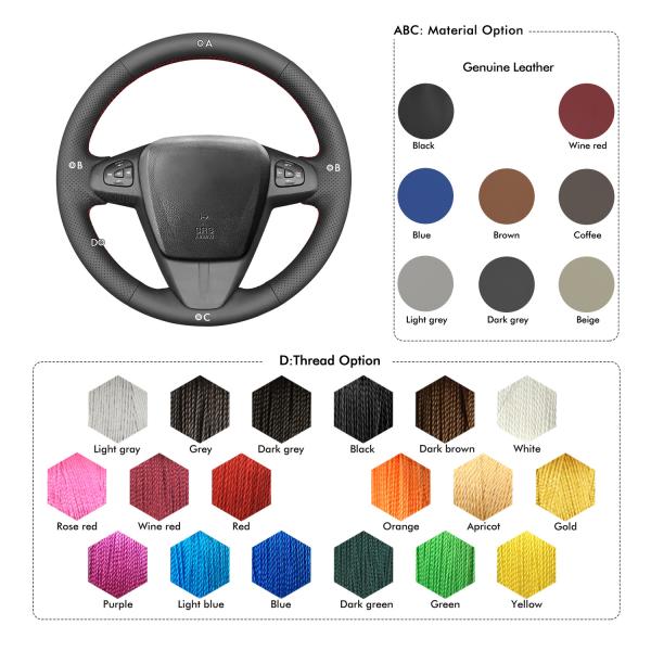 Black Genuine Leather Steering Wheel Cover for Mazda BT-50 BT50 2012-2020 Sports Design