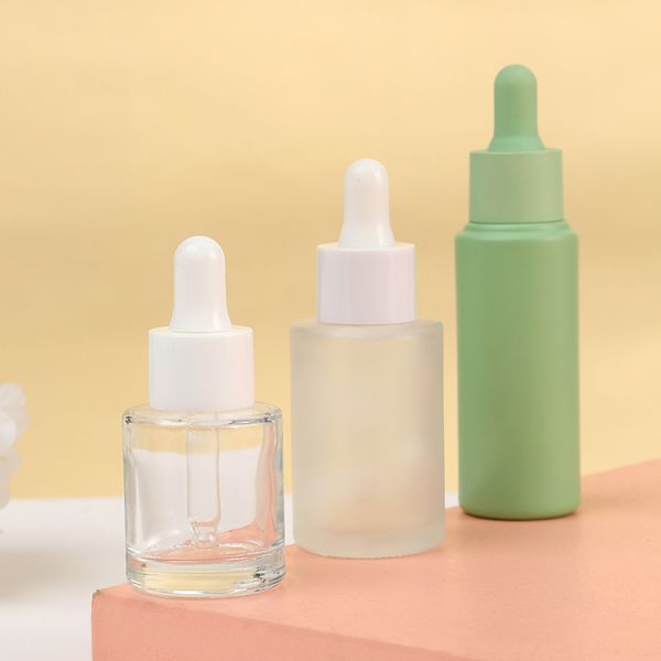 1oz Cylinder Flat Shoulder Frosted Dropper Essential Oil Bottle for Other Cosmetic within Glass Material