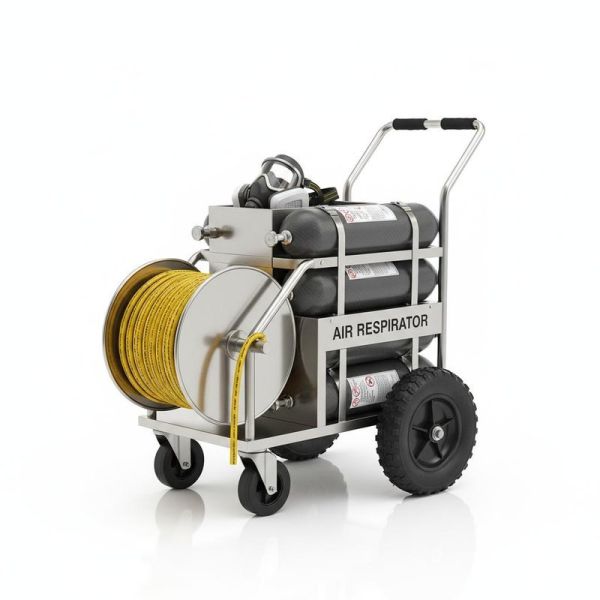Handcart Air Respirator with 4 Carbon Fibre Cylinders and 90m Working Radius on SUS304 Stainless Steel Cart