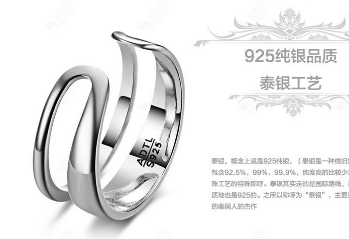 European style fashion exaggerated ring opening upscale Thai Silver jewelry unisex