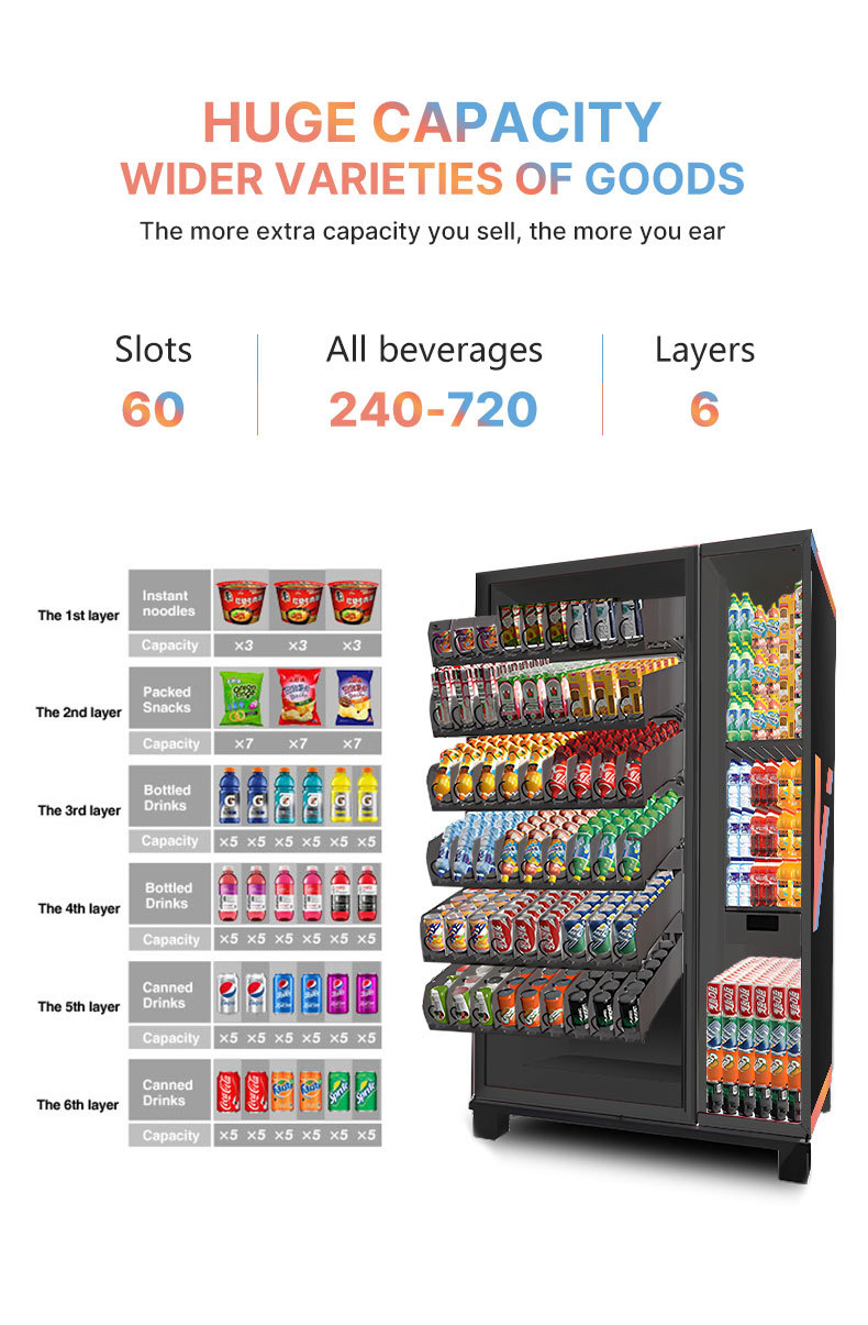 Commercial Button Operated Drink and Snack Combo Vending Machine with Refrigerated Cooling System, Keypad Selection, Large Capacity Storage and Multiple Payment Options for Self-Service Retail Busines