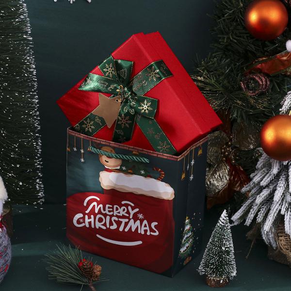 Artesanato de presente Papel rígido colorido personalizado Caixa de presente de Natal Embalagem com fita