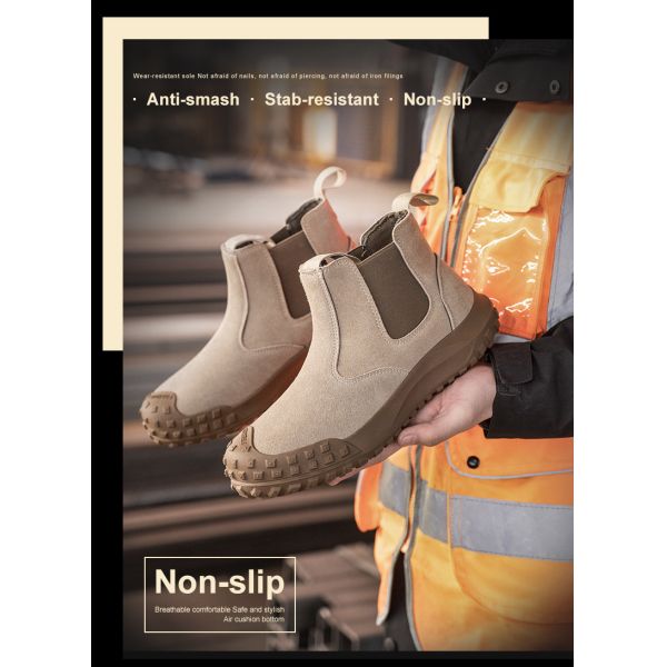 Suede Leather Chelsea Safety Shoes Steel Toe Safety Boots Kevlar Work Shoes Slip-Resistant Rubber Work Boots For Industrial Work
