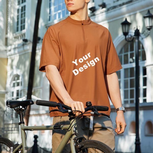 Men's Half Zip Raglan Cycling T-Shirt, Quick Dry Ice Feel Nylon Spandex Athletic Top, OEM Custom Logo & Private Label Service Available
