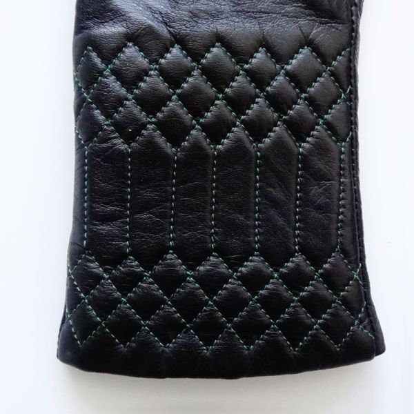 Classical Ladies Warm Lined Leather Gloves , Womens Leather Black Gloves Plain Style