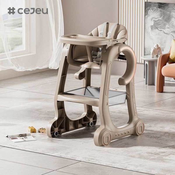 CJ-SH-S08 Baby High Chair Baby Feeding Chair for Babies and Toddlers with Adjustable Tray, Locking Wheels and PU Cushion Washable