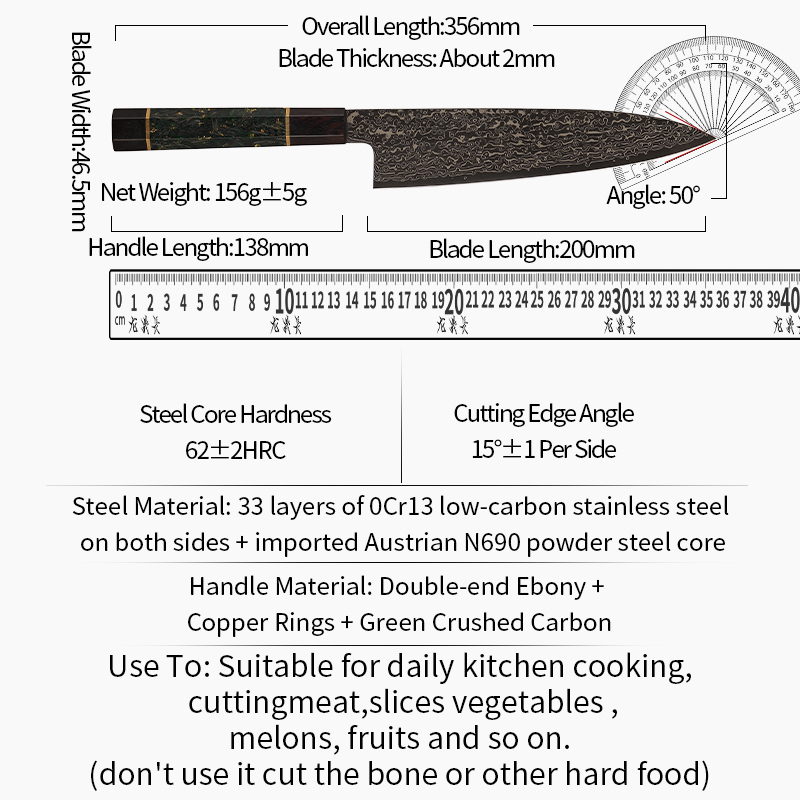 N690 Powder Steel Gyuto Knife Hand‑Forged Japanese Chef’s Knife for Modern Kitchen