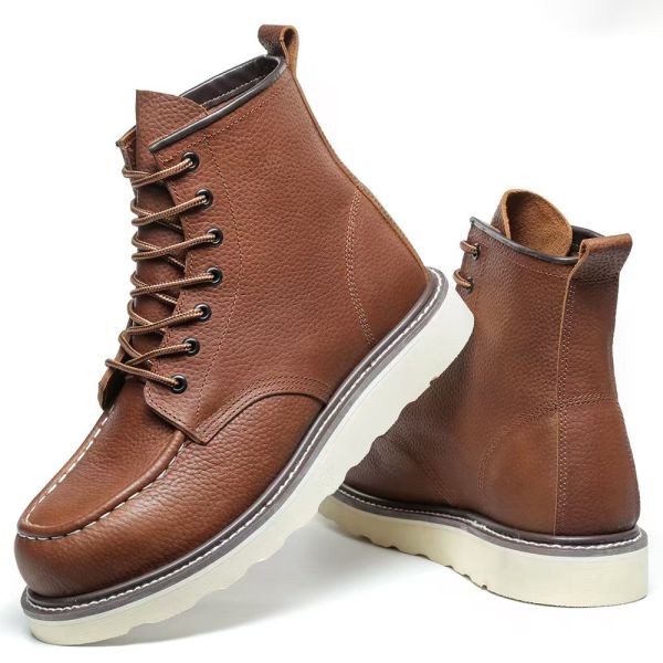 Botas de trabajo de pie de acero de moda resistentes al deslizamiento Botas de cuero de mediano tope Unisex