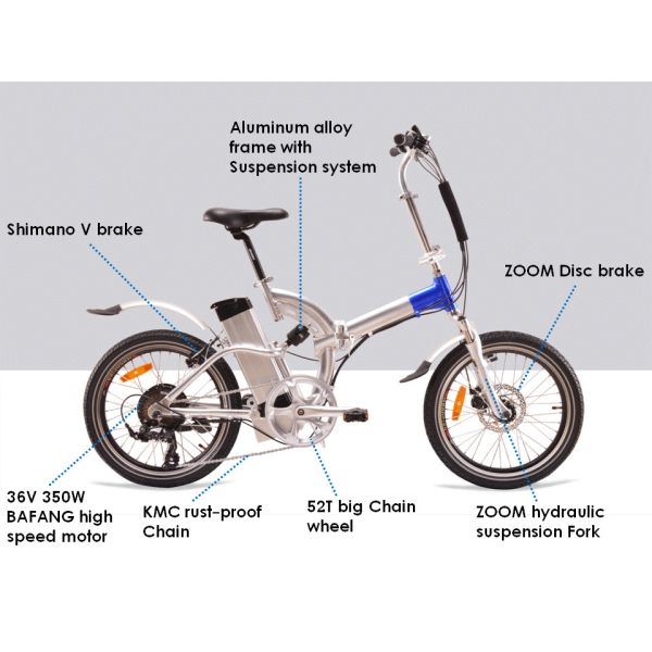 350 Watt Lightweight Fold Up Electric Bike 36V 15A Controller