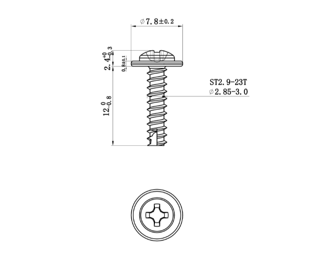 C1022 ST3 Screw Pan Head Black Zinc Plated Bolts With Pad Cross Groove Milling Tail