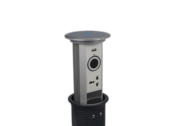 Silver Finish Kitchen Pop Up Sockets , Pop Up Electrical Outlets For Kitchen Islands