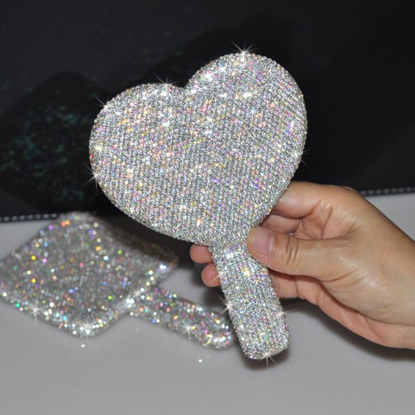 Rhinestone Heart Viajes portátil espejo de vanidad maquillaje luz para el maquillaje