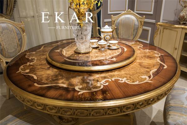 Ekar High-end Luxury Natural Veneer Round Dining Table with Rotating Center
