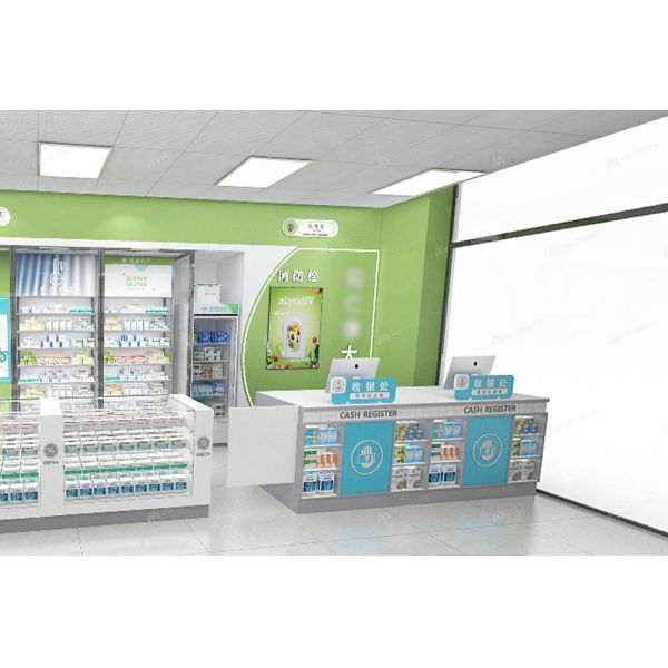 04-XDZYS009 Branded Pharmacy Counter Drugstore Store Design for Pharmacy Furniture Manufacturers
