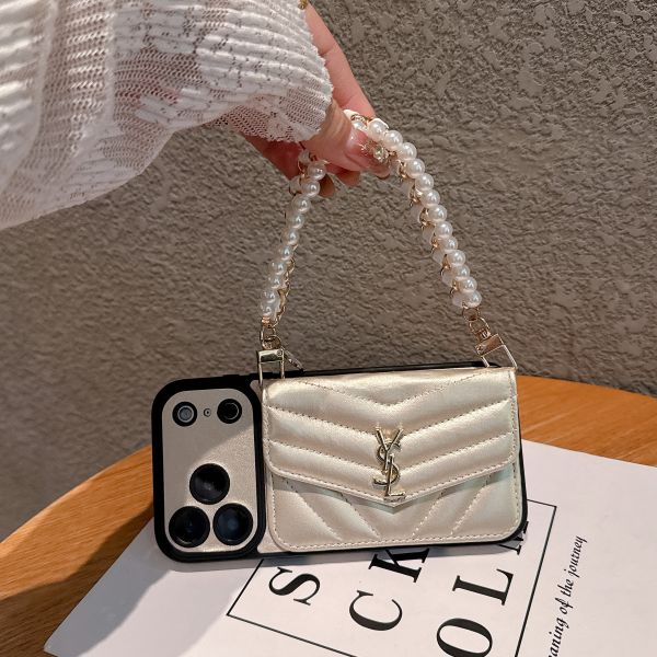 YSL 3D Card Holder Case with Precision Hole Edges Full Coverage iPhone 17 Pro Max Phone Case