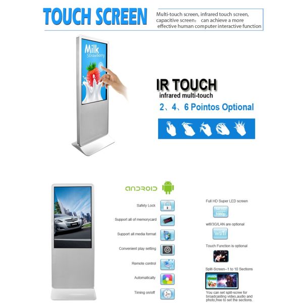 Interactive Infrared Touch Screen Information Kiosk , Full Hd Digital Signage Displays