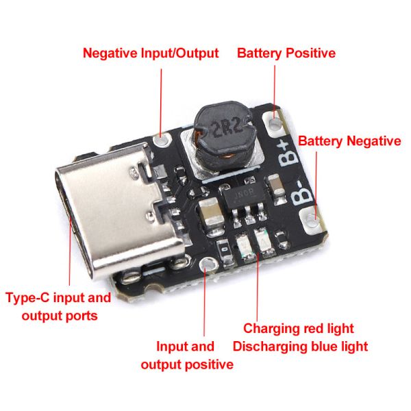 5V Charging and Discharging Integrated Module 3.7V 4.2V 18650 Lithium Battery Charging Boost Power Board Protection Type-c