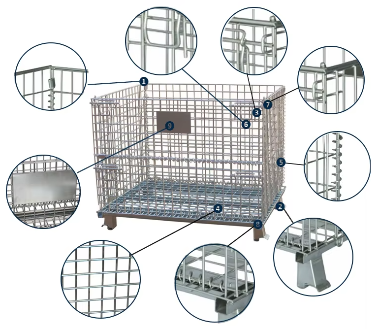 Storage Pallet Wire Mesh Container Lockable Pallet Cages Transport Box Basket Container