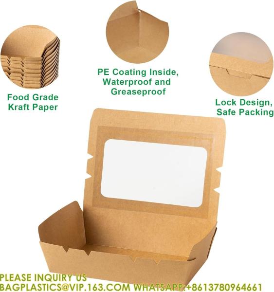 40 Oz Take Out Food Containers (50 Pack) Disposable Kraft Paper Food Container Takeout Box