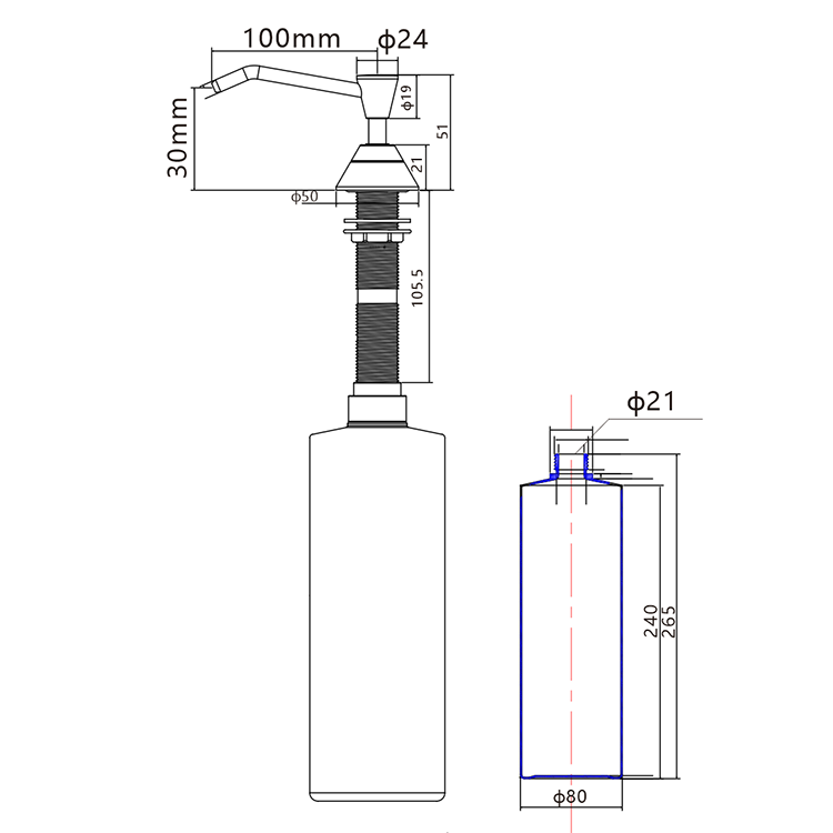 34oz Lavatory Brass Kitchen Soap Dispenser Wall Mounted Soap Dispenser Brass OEM