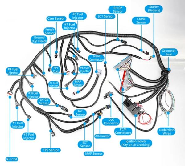Male To Female Industrial Cable Harness , Tinned Cable Wire Harness Assembly