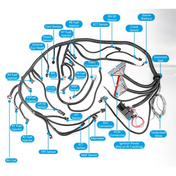 Male To Female Industrial Cable Harness , Tinned Cable Wire Harness Assembly