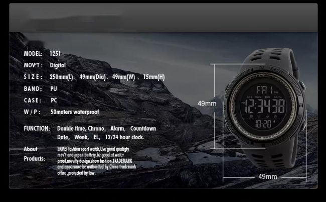 PU людей привел водоустойчивую нержавеющую сталь 49mm приведенную цифровых часов назад