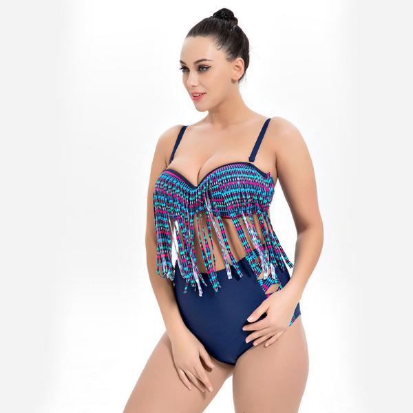 2018 Swimsuit Plus Size Two piece High Waist Swimsuit tassels on chest Swimsuit Women Push up 1954