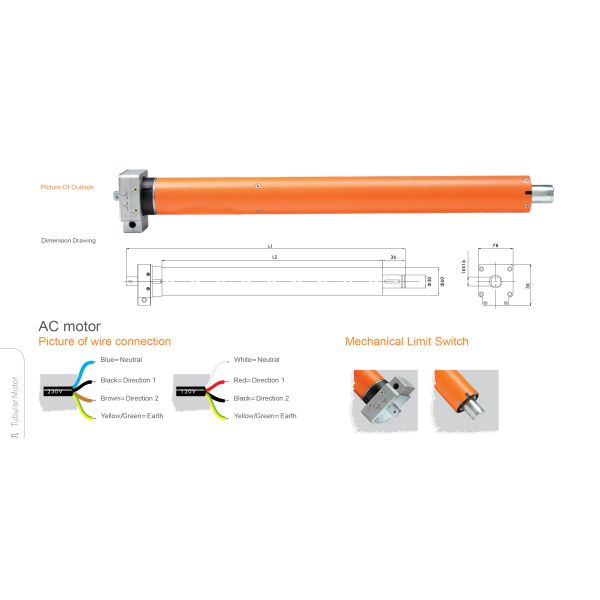 Трубчатая шторка ролика мотора 15RPM
