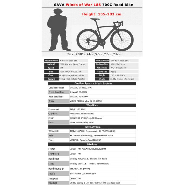 9.8kg Warwind3.0 SAVA Carbon Fiber Road Bike 18 Speed for Male